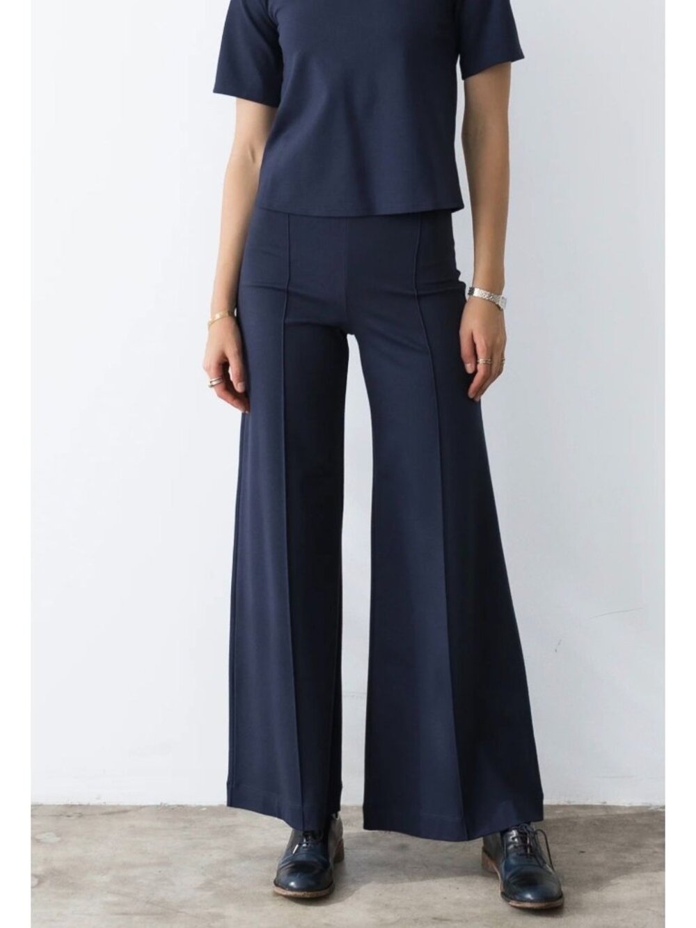 Ripley Rader women's 4 large navy ponte knit standard wide leg pant high waist